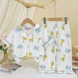 Little Surprise Box Boys Blue & Cream Cotton Printed Full Sleeves Night Suit-image-83