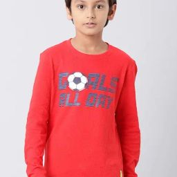 Indian Terrain Kids Red Cotton Printed Full Sleeves T-Shirt-image-61