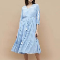 Colour Me by Melange Blue Embroidered A-Line Dress-image-42