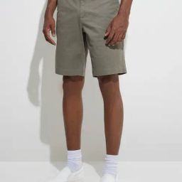 WES Casuals by Westside Olive Relaxed-Fit Mid-Rise Cotton-Blend Shorts-image-96