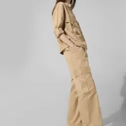 Only Brown Straight Fit High Rise Cargo Pants-image-77