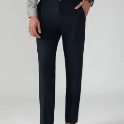 SUBTRACT Navy Slim Fit Flat Front Trousers-picture-21