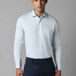Louis Philippe Blue Cotton Regular Fit Textured Shirt-image-52