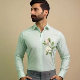 HE SPOKE Green Cotton Lycra Tailored fit Floral Casual Shirt-image-48