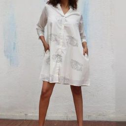 Chidiyaa Daydreaming In Monochrome Once Handblock Printed Cotton Dress-69