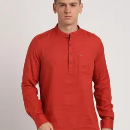 Turtle Brick Red Cotton Slim Fit Shirt-image-30