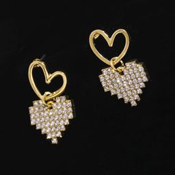 KRENOZ Gold-Plated Crystals Studded Heart Shaped Drop Earrings-55
