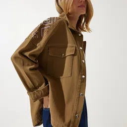 Happiness istanbul Women Crop Tailored Jacket with Embroidered-13