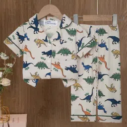 Little Surprise Box Boys Blue & Cream Cotton Printed Half Sleeves Night Suit-image-84
