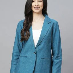 Cottinfab Blue Cotton Textured Single Breasted Blazer-picture-16
