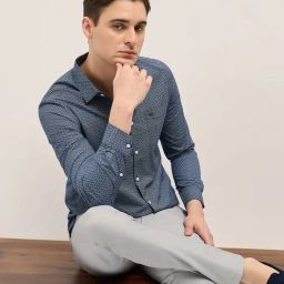 The Bear House Blue Cotton Tailored Fit Print Formal Shirt-picture-15