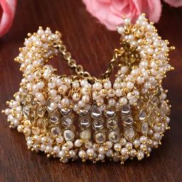 Karatcart Gold-Plated Pearl Beaded Kundan Bracelet for Women-18