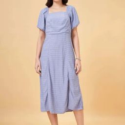 Honey by Pantaloons Blue Chequered A-Line Dress-image-88