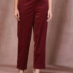 Fabindia Maroon Plain Trousers-image-77