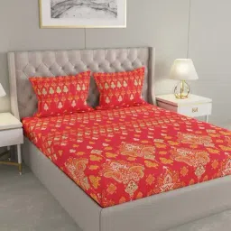 Raymond Home Red Cotton 144 TC King Bedsheet with 2 Pillow Covers-image-77