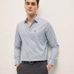 The Bear House Blue Cotton Tailored Fit Print Formal Shirt-image-83