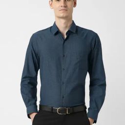 Peter England Blue Regular Fit Checks Shirt-image-101
