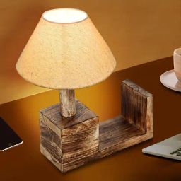 Homesake Beige Wood Book Shelf Table Lamp for Bedroom & Night Desk Lamp-image-123