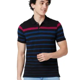 Park Avenue Black Slim Fit Striped Polo T-Shirt-picture-1