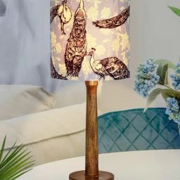 Homesake Multicolor Wood Peacock Table Lamp with Shade-15