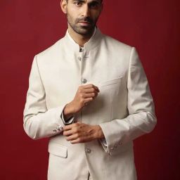 Rare Rabbit Beige Tailored Fit Jacquard Bandhgala-21