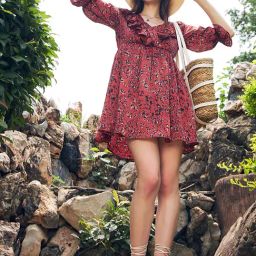 KASSUALLY Rust Printed A Line Dress-17