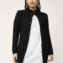 Rangmanch by Pantaloons Black Self Pattern Cardigan-image-26
