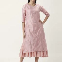 Rangmanch by Pantaloons Pink Embroidered A-Line Double Layred Dress-image-24