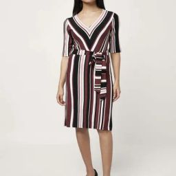 Annabelle by Pantaloons Brown & Black Striped A-Line Dress-image-85