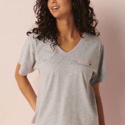 La Vie En Rose Grey Cotton Printed T-Shirt-image-86