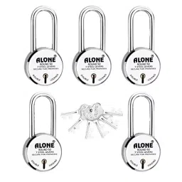 ALONE LOCKS Round 50 mm Alloy Steel Chrome 6 Same Keys Double Locking Padlock (Pack of 5)-23