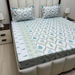 Pure Decor Royal Passion Green Pure Cotton 400TC Queen Bedsheet Set 2.28 m x 2.54 m-image-94