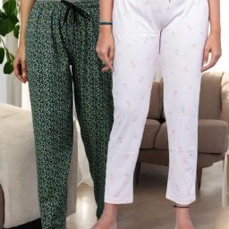 Kryptic Pink & Black Cotton Relaxed Fit Printed Lounge Pants - Pack of 2-image-69