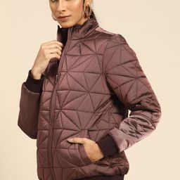 all about you Women Brown Mock Collar Padded Jacket-image-61