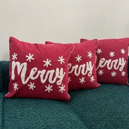 LUSHLYF Red & White 3 Pieces Embroidered Cotton Square Cushion Covers-2