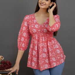 Dream Beauty Fashion Women Floral Print Puff Sleeve Peplum Top-picture-42