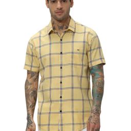 Mufti Yellow Slim Fit Check Cotton Shirt-image-47
