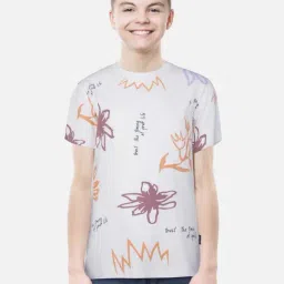 Gini & Jony Kids White Cotton Floral Print T-Shirt-image-65