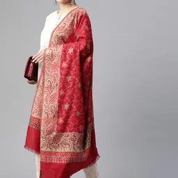 WEAVERS VILLA Women Red & Beige Woven Design Shawl-30