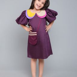 Pink Chick Colourblocked Puff Sleeve A-Line Dress-picture-12