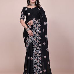 SILKWEAR Ethnic Motifs Embroidered Pure Georgette Saree-picture-7