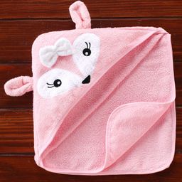 Babyhug Fox Embroidery Terry Hooded Bath Towel L 76 x B 76 cm - Pink-image-52