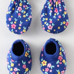 Babyhug 100% Cotton Interlock Knit Mittens & Booties Floral Print - Navy Blue-image-96