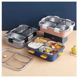 NeonateCare Lunch Box Sealed Leakage Proof Stainless Steel Lunch Box with Fork - Chopstick & Spoon Lid Office Food Container 3 Compartments - Multicolor ( color and design may vary)-13