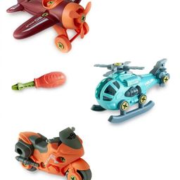 YAMAMA 3 In 1 DIY Assembly Series Vehicles Toy With Airplane Helicopter Bike And Screwdriver Learning STEM Toys For Kids Pack of 3 - Multicolor-19