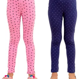 Kids Cave Pack Of 2 Cotton Jersey Abstract Design & Start Printed Leggings - Pink & Blue-picture-45