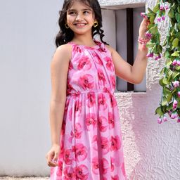 Hola Bonita Woven Sleeveless Knee Length Frock Floral Print - Pink-picture-25