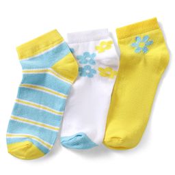 Pine Kids Cotton Spandex Knit Ankle Length Socks with Floral Design Pack Of 3 - Snow White-picture-26