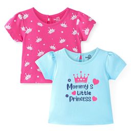 Doodle Poodle 100% Cotton Half Sleeves Tops Text Print Pack of 2 - Turquoise Blue & Pink-image-40