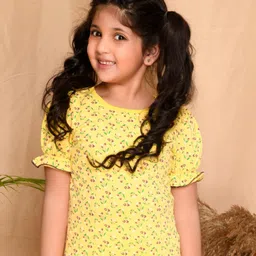 Kids Cave Half Sleeves Floral Printed Top - Yellow-picture-49